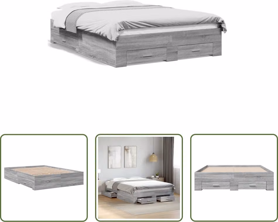 The Living Store Struttura letto con cassetti Grey Sonoma 120x190 cm Materiale a base di legno
