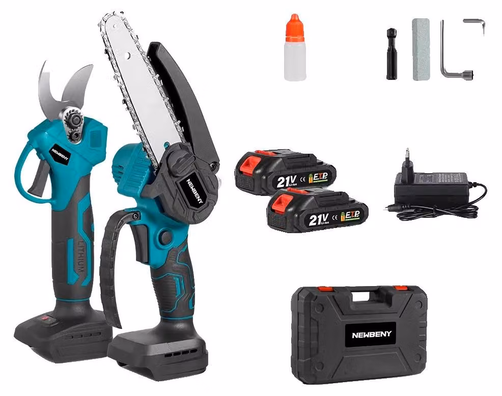Troncatrice a catena elettrica, motore brushless, asta telescopica, 2 batterie di ricambio