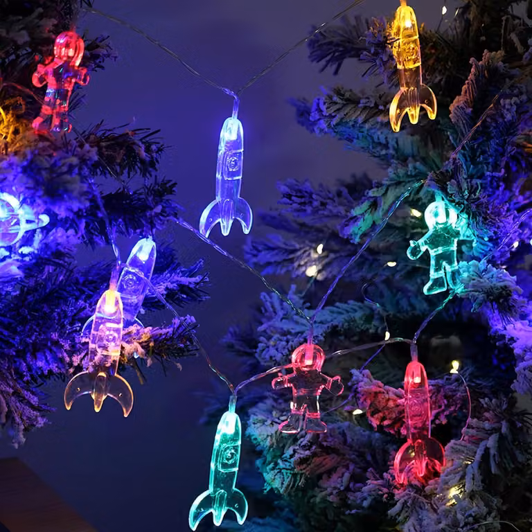 Catena luminosa da esterno, a forma di razzo, 3 metri, 20 LED, impermeabile, ideale per il giardino
