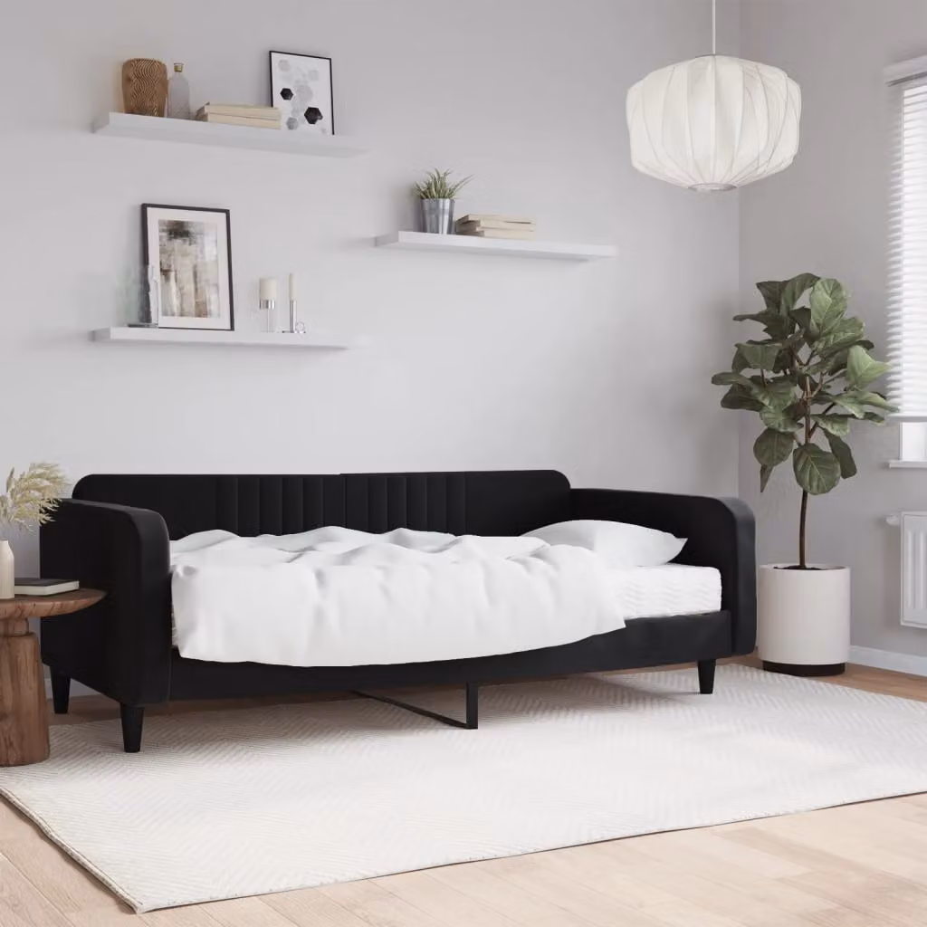 vidaXL Divano Letto in Velluto Nero con Materasso L/P: 100 x 200 cm