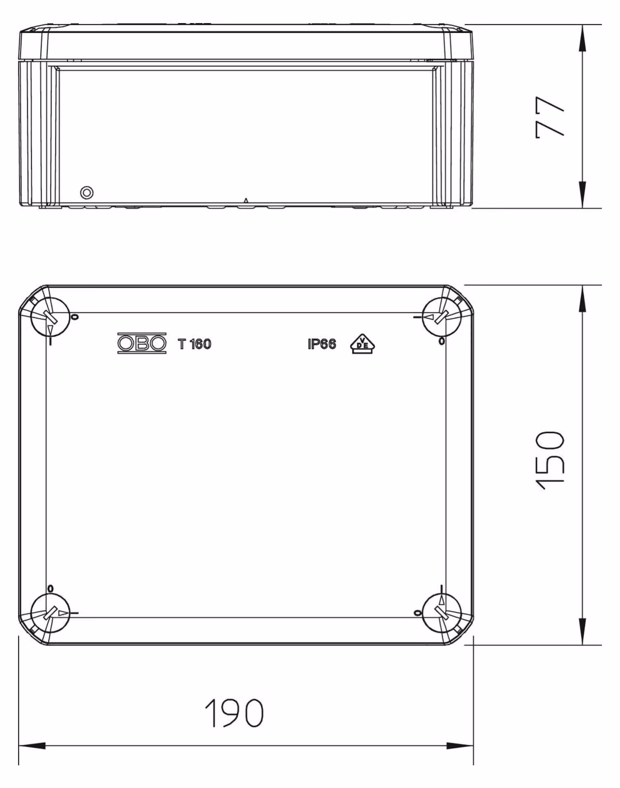 OBO Bettermann, scatola di derivazione per cavi, dimensioni 190 x 150 x 77, tipo T 160 OE