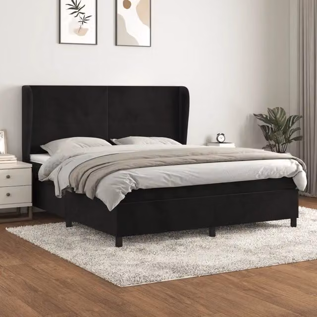 Letto Ibrido vidaXL con Giroletto a Molle e Materasso in Velluto Nero e Bianco L/P: 160 x 200 cm