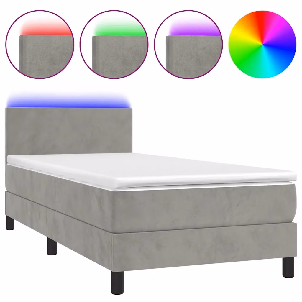 Letto Ibrido vidaXL con Materasso e Illuminazione LED sotto il letto, Rivestimento in Velluto Grigio, L/P/H: 80 x 200 cm – 2