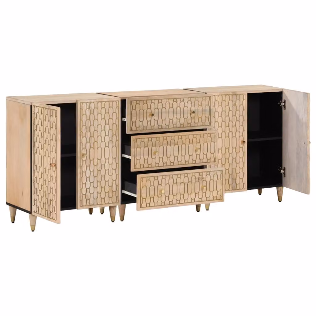 Credenze 3 pz 60x33x75 cm in Legno Massello di Mango