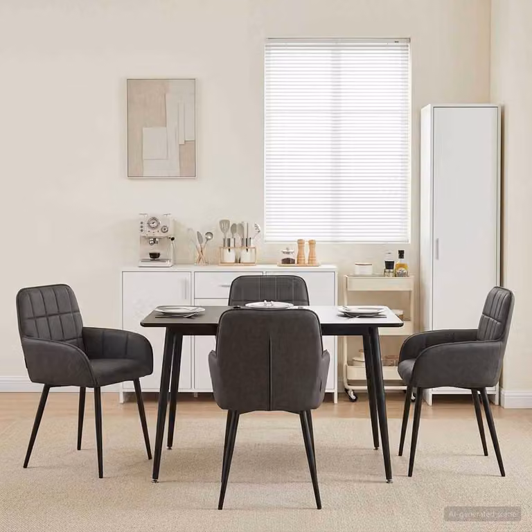 Set di 4 sedie da pranzo vidaXL in similpelle nera con struttura in metallo, L: 56.5 cm, P: 50 cm, H: 85 cm