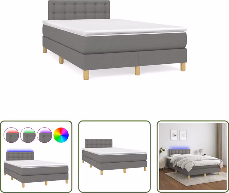The Living Store Letto a molle con materasso e LED in tessuto grigio scuro 120x190 cm