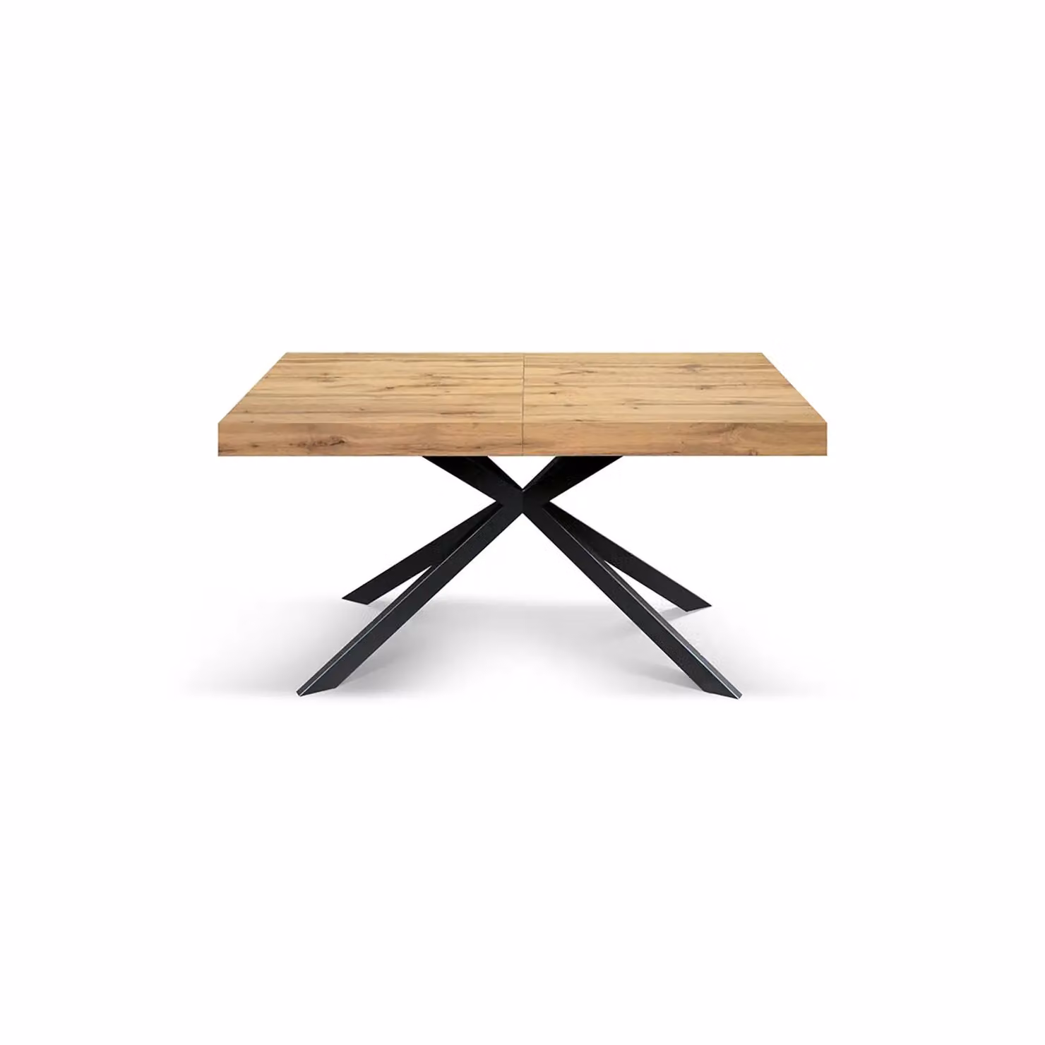 Tavolo CAMAIORE in legno, finitura rovere rustico e base a X in metallo antracite, allungabile 180×90 cm - 260×90 cm