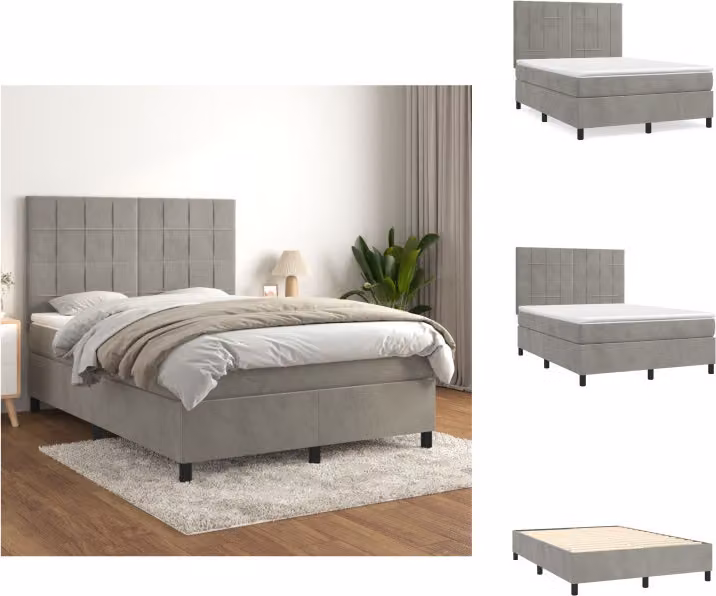 vidaXL Letto a molle con materasso grigio chiaro 140x200 cm in velluto - Letti e strutture letto