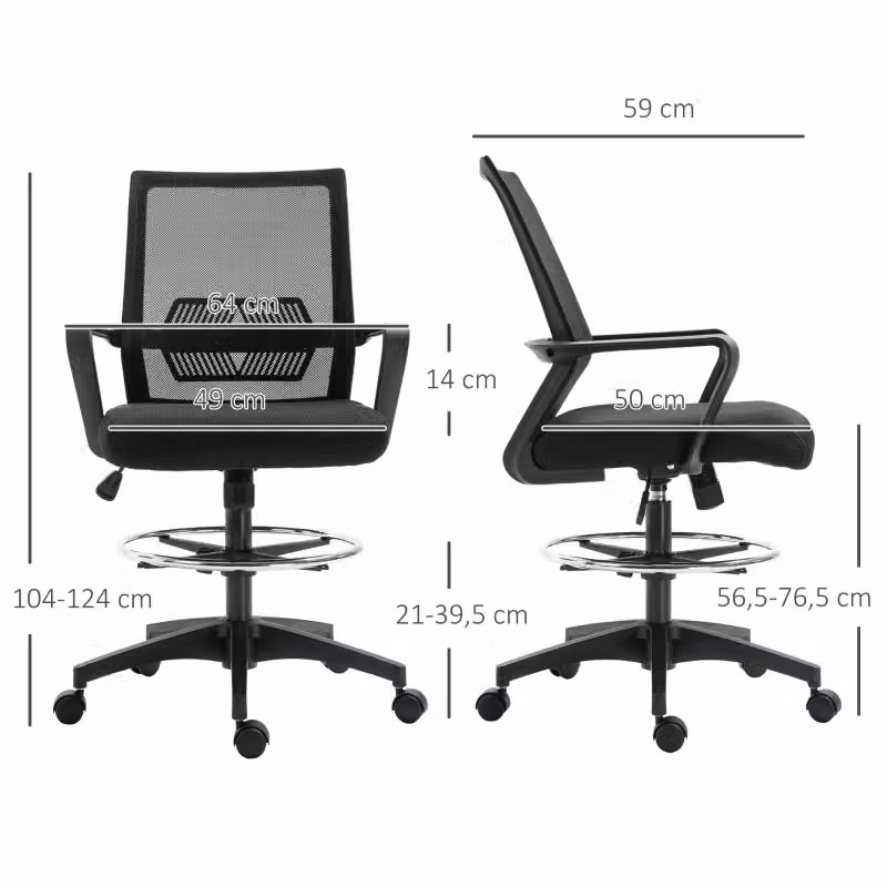 Sedia da ufficio ergonomica WISHDOR nera con poggiapiedi e braccioli, girevole a 360 gradi, L/P/H: 59 x 59 x 124 cm – 2