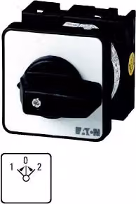Commutatore Eaton, T0, 20 A, installazione centrale, 3 unità, contatti: 6, 45°, momentaneo, con posizione 0, con rientro bilaterale a 0, 1 0 2, svolgimento N 086307