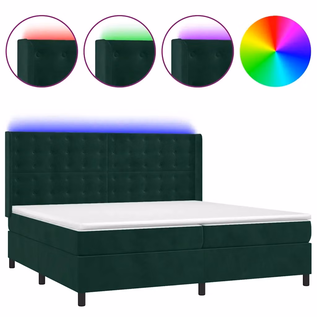 Letto Ibrido vidaXL in Velluto Verde con Materasso, Illuminazione LED Sotto il Letto e Porta USB, L/P: 200 x 200 cm – 2