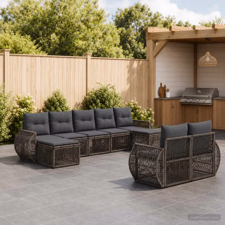 Set Divano da Giardino vidaXL 9 pz a Forma a U in Polyrattan Grigio e Antracite con Cuscini e Struttura in Acciaio