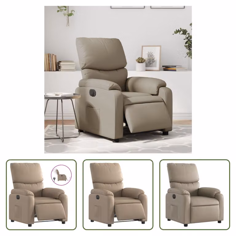 The Living Store Poltrona relax elettrica in Pelle finta marrone cappuccino