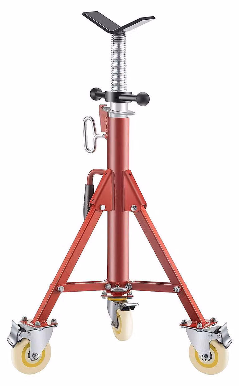 Supporto per tubi a forma di V - Regolabile da 71 a 131 cm - Acciaio - Con ruote girevoli