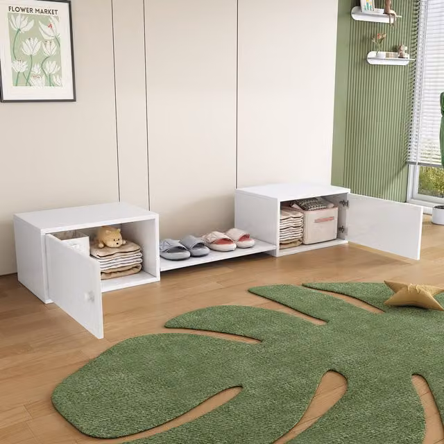 Scarpiera Panca Aosom con 2 Ante in MDF per Ingresso, Bianco, L: 189 cm, P: 40 cm, H: 34.5 cm – 1