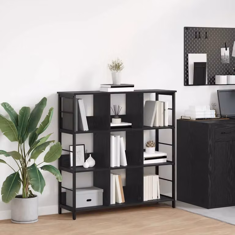 Libreria industrial vidaXL a 9 livelli in legno e metallo, L 102 cm x P 32 cm x H 104,5 cm, nero e marrone