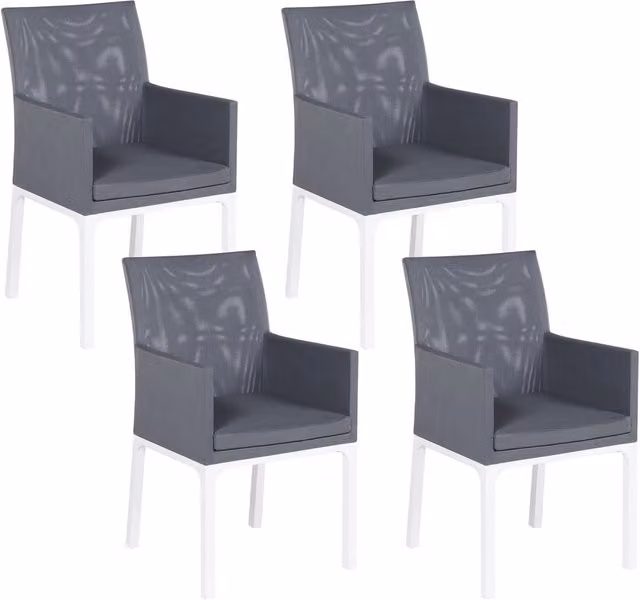 Set di 4 sedie da giardino BELIANI con rivestimento in Textilene grigio e gambe in alluminio bianco resistente ai raggi UV