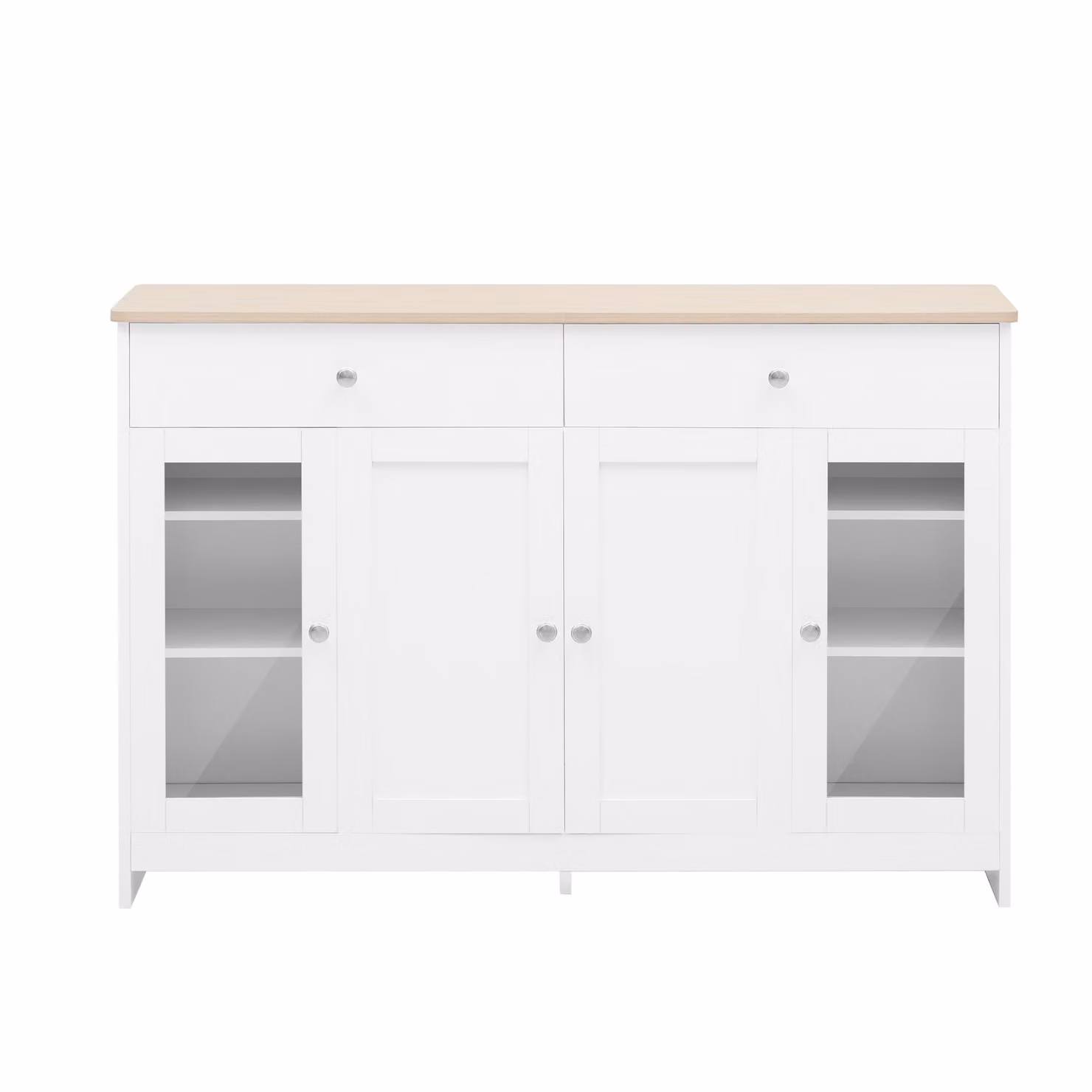 Credenza Moderna Aosom con 4 Ante in Vetro, 2 Cassetti e Ripiani Regolabili in Legno, Bianco – 2