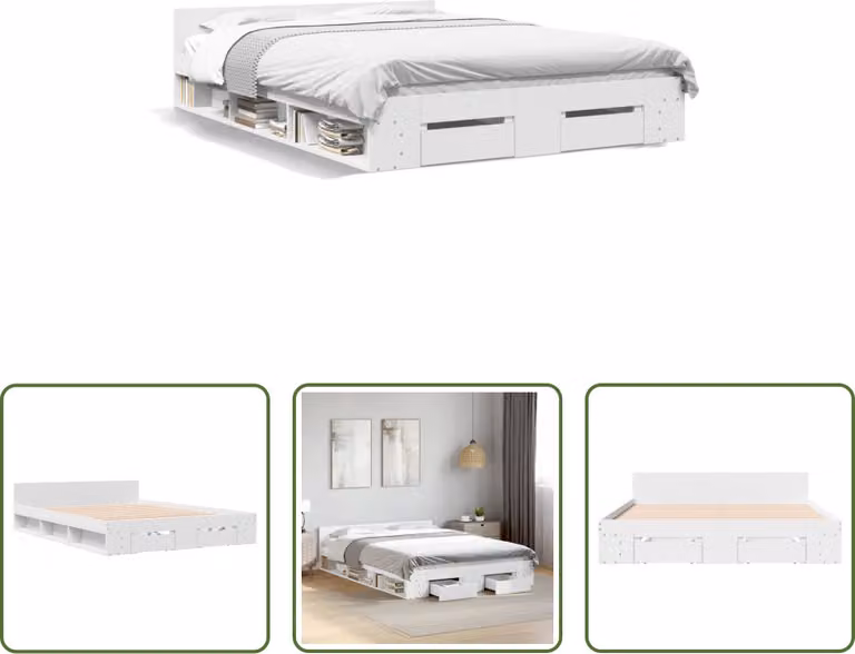 The Living Store Giroletto con cassetti bianco 140x190 cm in materiale ligneo
