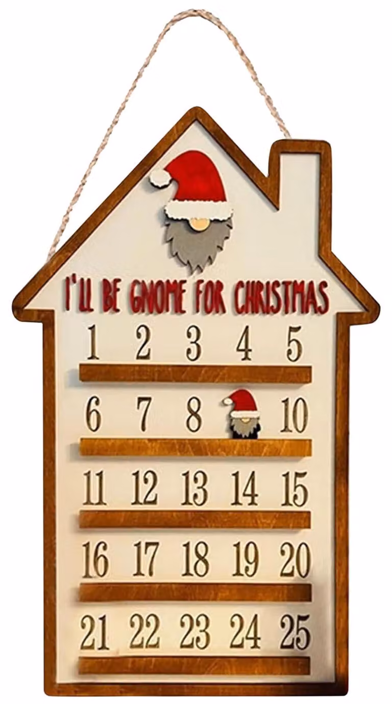 Calendario dell'Avvento in legno, Babbo Natale, conto alla rovescia di 25 giorni, dimensioni 30x19 cm