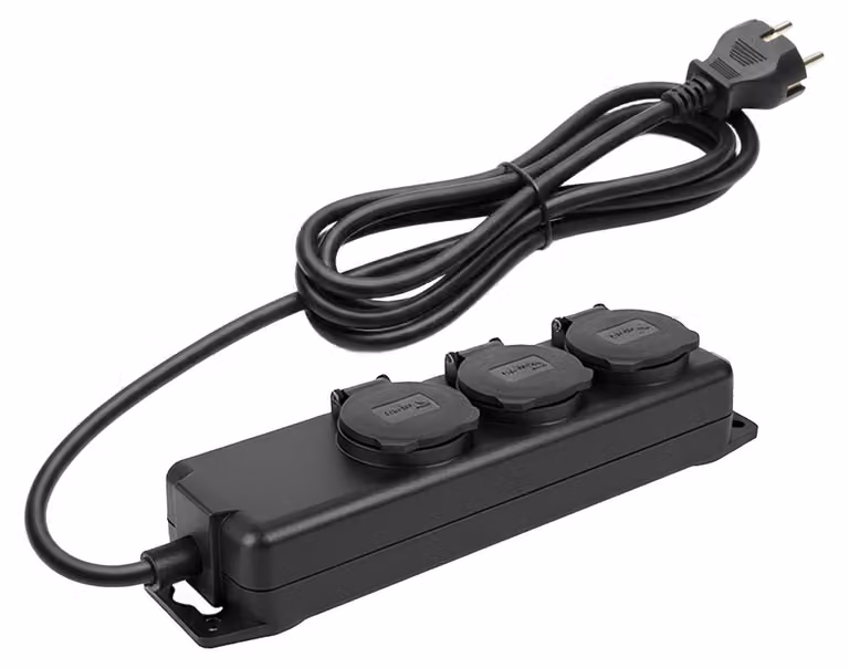 Brennenstuhl, multipresa a 3 prese tipo E 16 A IPX44 con cavo H07RN-F da 2 m, nero