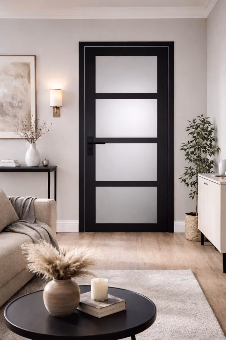 Blocco porta Telia nero con vetro H204 x L73 cm, lato tavola P. destro, maniglia GD MENUISERIES