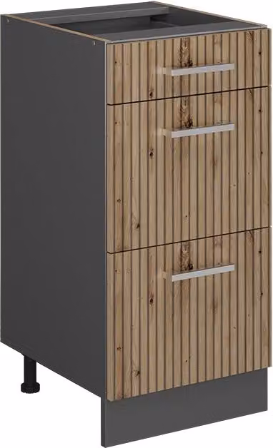 Mobiletto base per cucina Vicco R-Line con cassetti, Rovere e Antracite, L: 40 cm