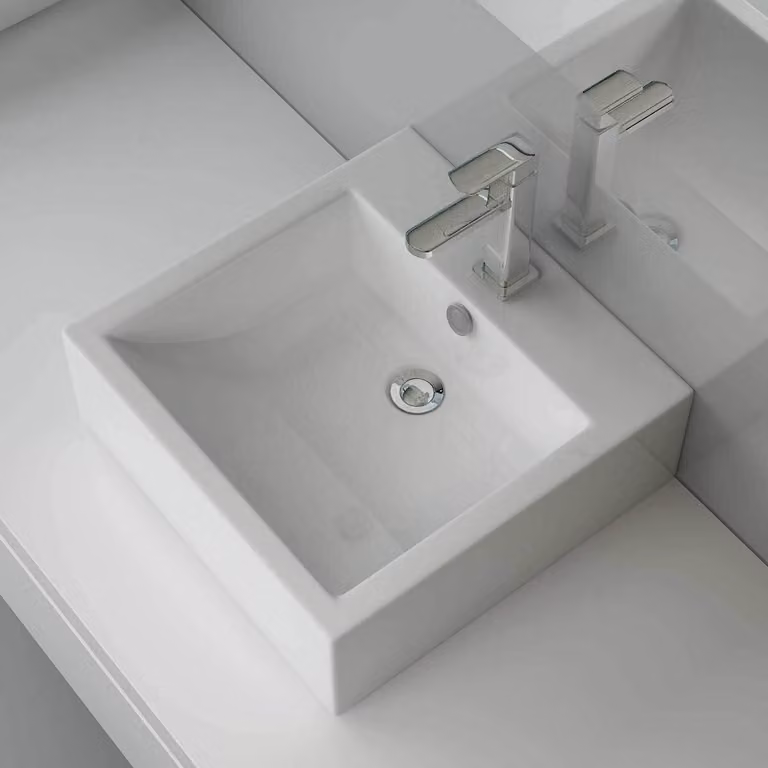 Lavabo da appoggio in Vetroceramica, forma rettangolare, dimensioni 46x46x16 cm, colore bianco