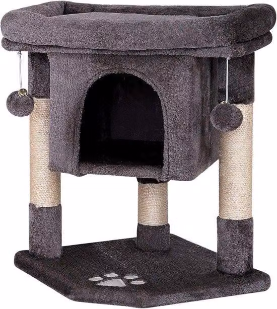 Famanu: Albero di gioco per animali domestici, con cuccia e palline, altezza 60 cm