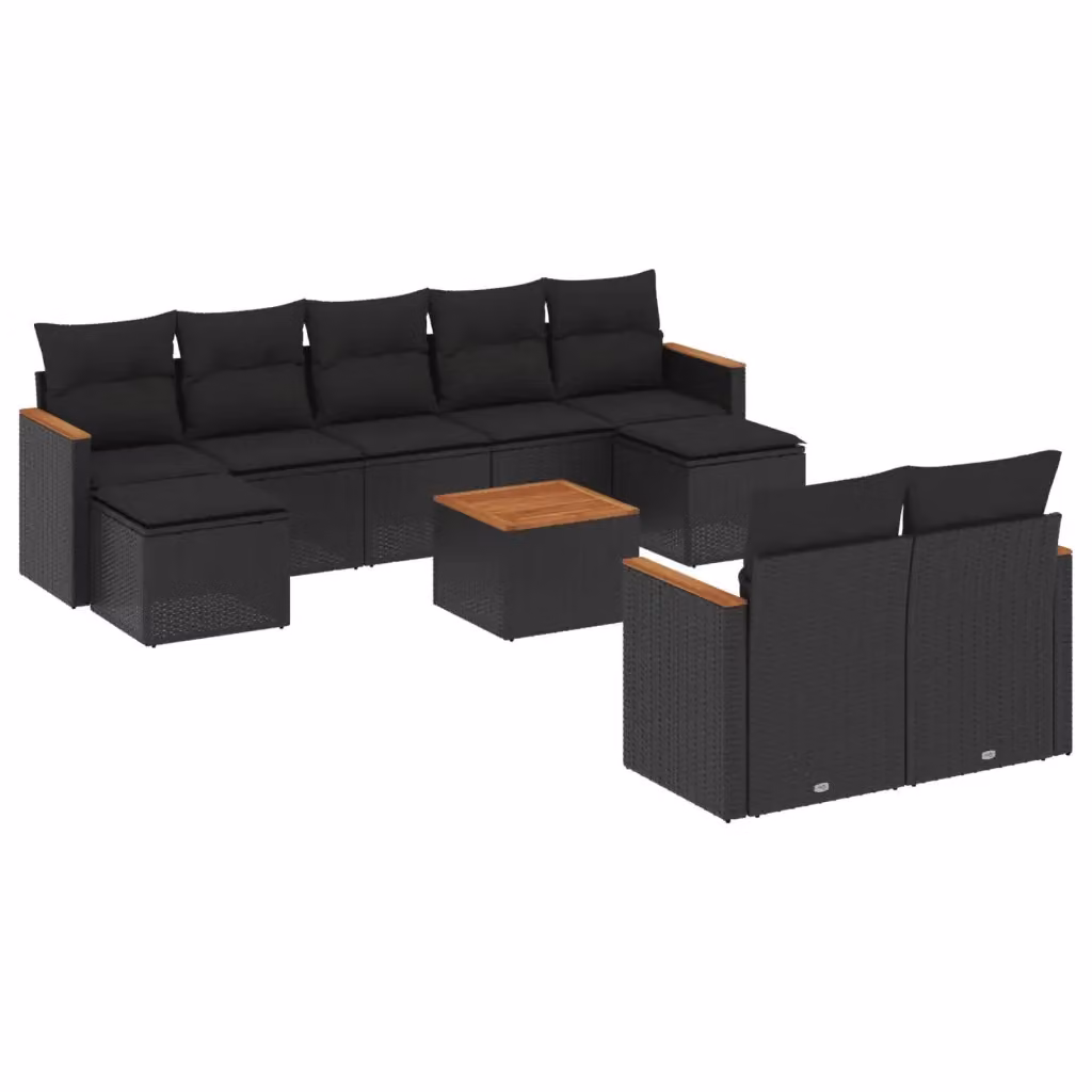vidaXL Set Divani da Giardino 10pz in Polyrattan Nero con Cuscini e Tavolino da Esterno – 2