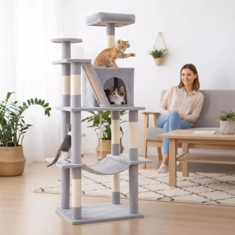 Albero per gatti da interno, altezza 158 cm, con diverse piattaforme e amaca