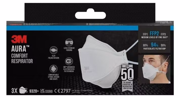 3M 7100328361 3M Atemschutzmasken Aura™ 9320+ FFP2 NR D EN 149:2001, A1:2009, 3 St.