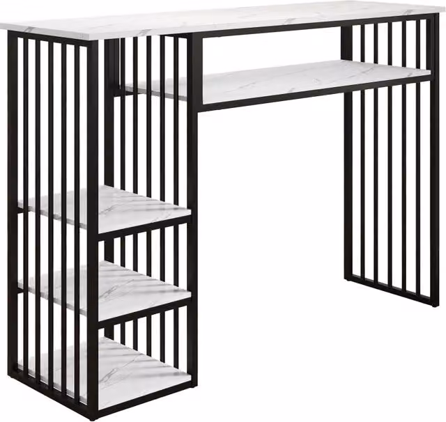 Tavolo da pranzo moderno rettangolare con 3 ripiani in MDF e metallo, bianco e nero, L/P/H: 140 x 60 x 105 cm
