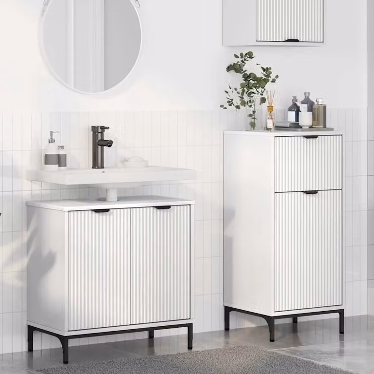 Set di mobili per il bagno moderno vidaXL composto da mobile lavabo e mobile contenitore, Bianco e Nero