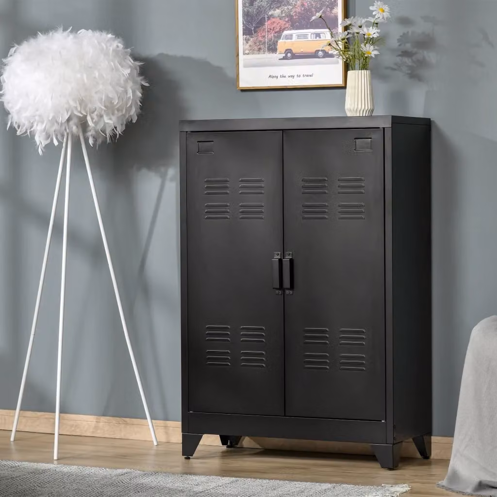 Armadietto a 2 Ante in Stile Industriale Giordanoshop in Metallo Nero L: 75 cm, P: 33 cm, H: 110 cm – 2