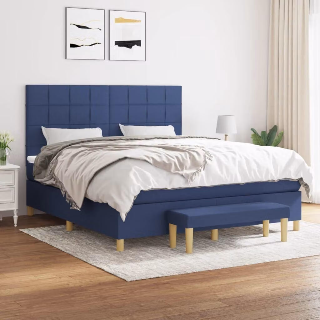 The Living Store Letto a molle con materasso Blu 160x200 cm in tessuto