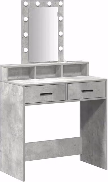 Toeletta Hollywood LED con specchio, Tavolo da Trucco moderno in legno grigio, L: 79 cm, P: 41 cm, H: 140 cm
