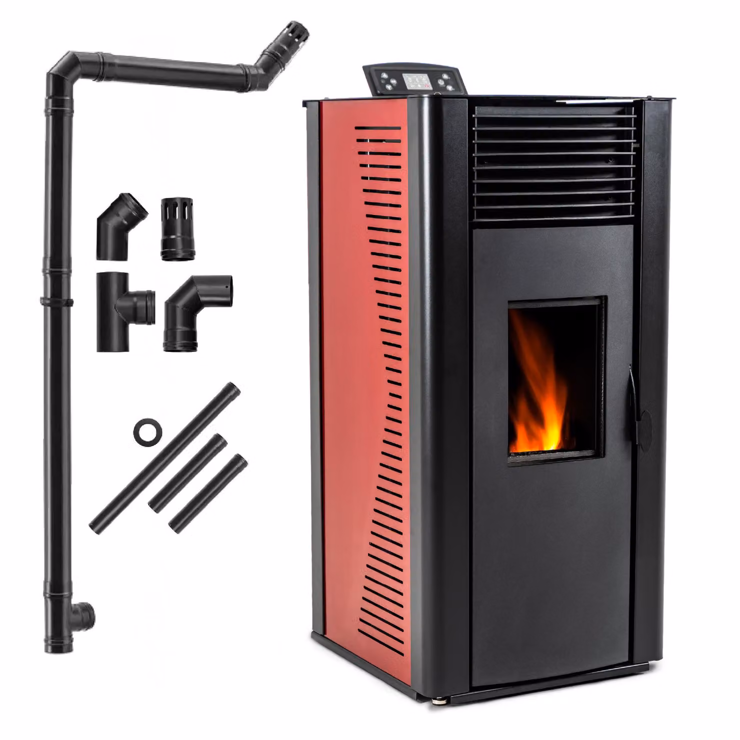 Stufa a pellet THUNDER VAYNE-RED 12,2 kW idro con Wi-Fi, termostato e kit tubi