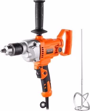 VEVOR Trapano Miscelatore Elettrico Arancione da 1100 W con Impugnatura a D e 850 giri/min per Cemento e Miscelazione
