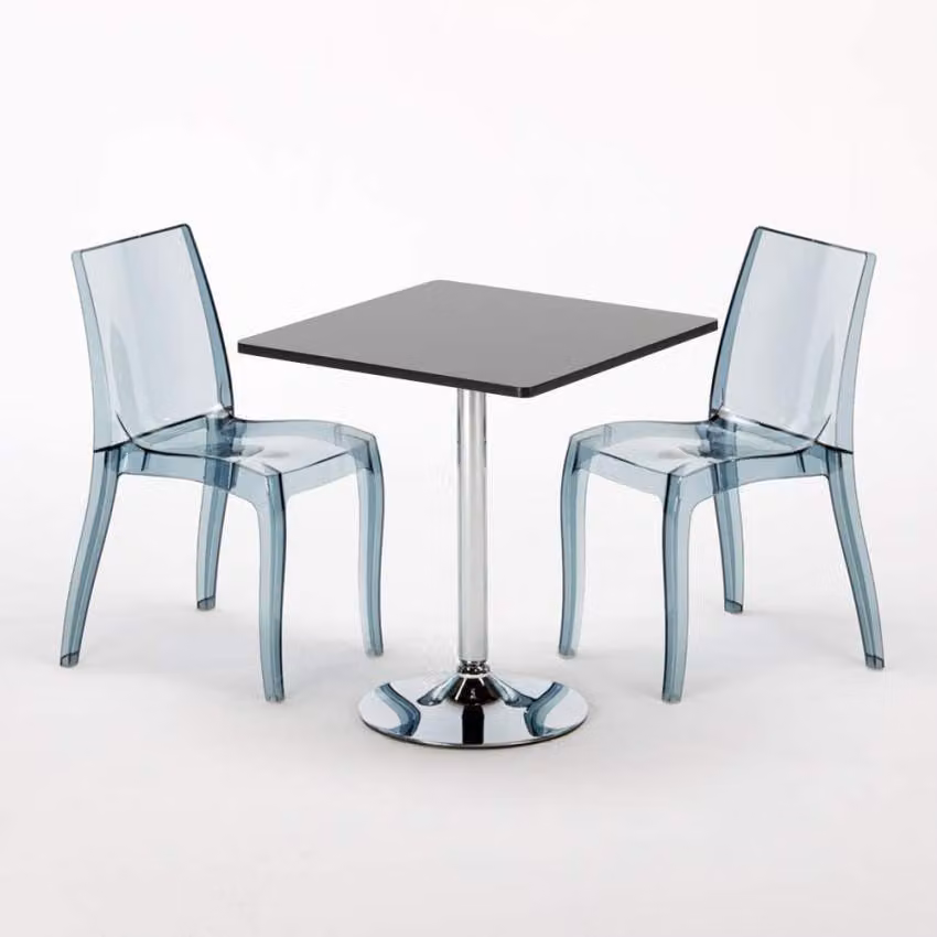 Tavolo quadrato nero e 2 sedie colorate Trasparente Grand Soleil Cristal Light Platinum - Trasparente Nero Antracite