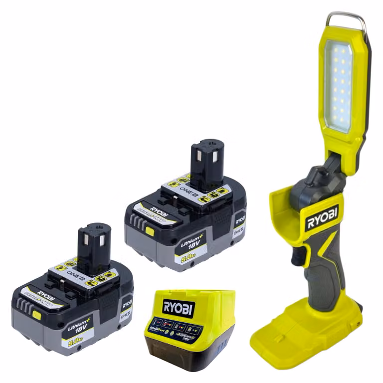 RYOBI RSL18-0 Lampada da cantiere a batteria 18 V 800 lumen + 2x batteria 5,0 Ah + caricabatterie