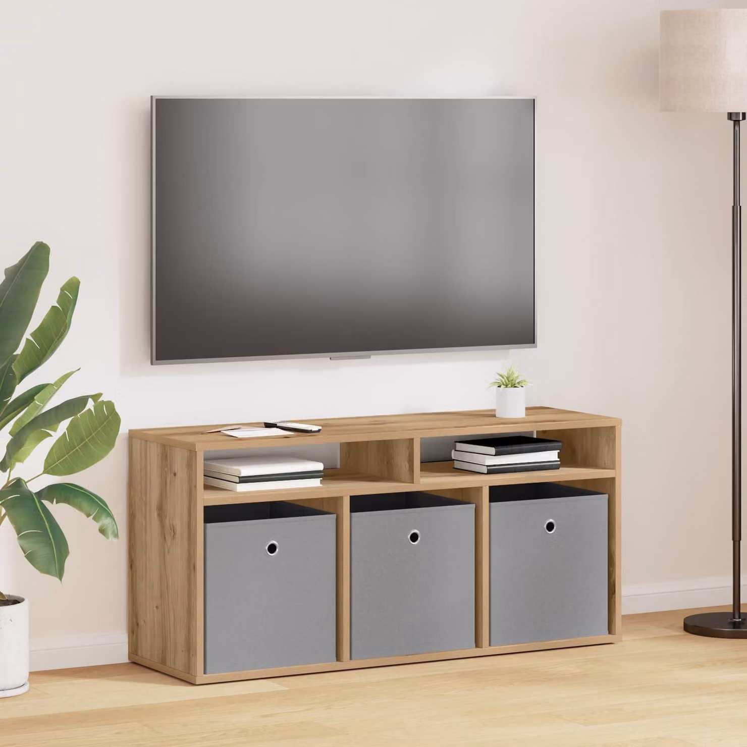 Lowboard moderno vidaXL in rovere color marrone L: 102 cm, P: 32 cm, H: 48,5 cm