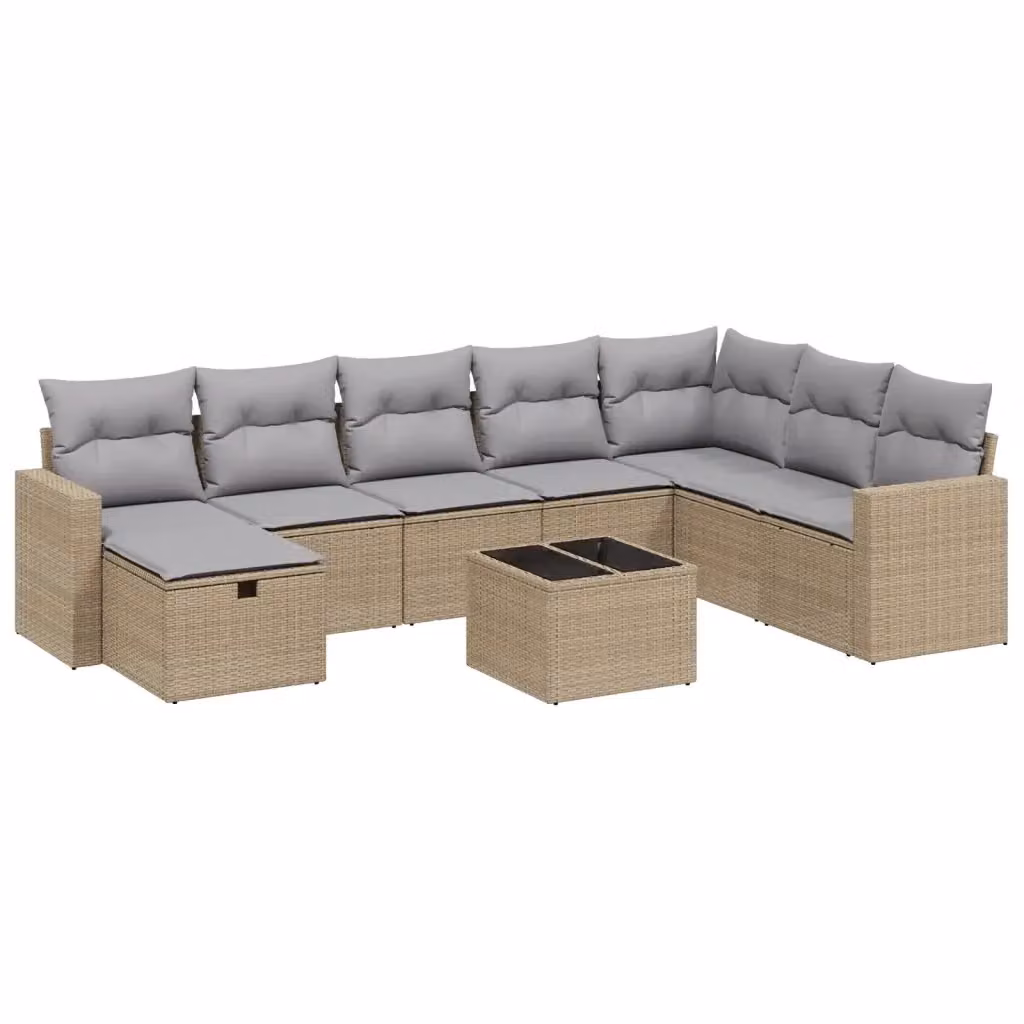 vidaXL Set Divano da Giardino a L 9 pz con Cuscini Beige e Grigio in Polyrattan e Acciaio – 2