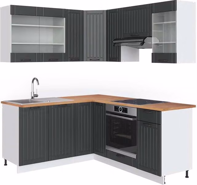 Cucina angolare moderna Vicco Fame-Line in MDF con ante soft close, Grigio antracite, Bianco e Rovere – 1