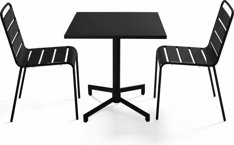 Tavolo da 70 cm e 2 sedie da giardino in metallo nero - Oviala Palavas