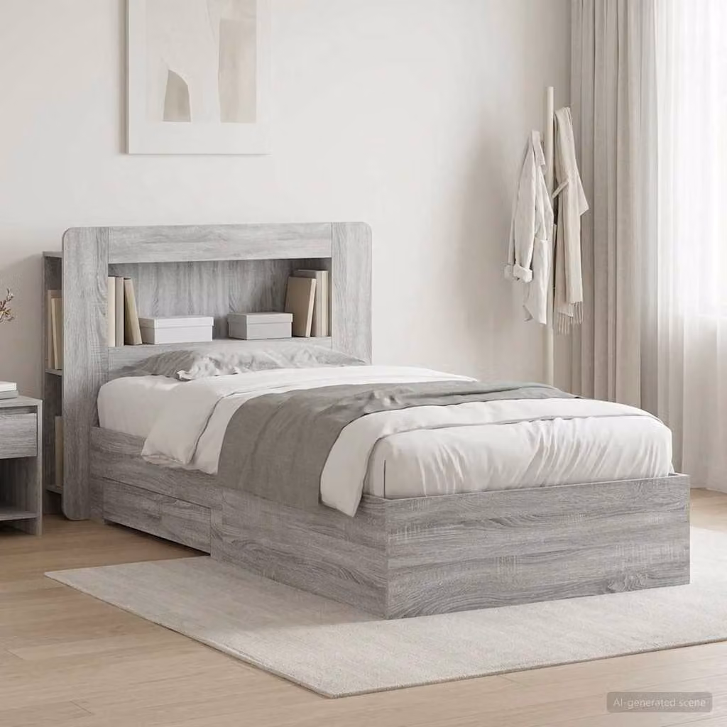 vidaXL Telaio letto con contenitore in legno Sonoma grigio L 200 x P 80 cm