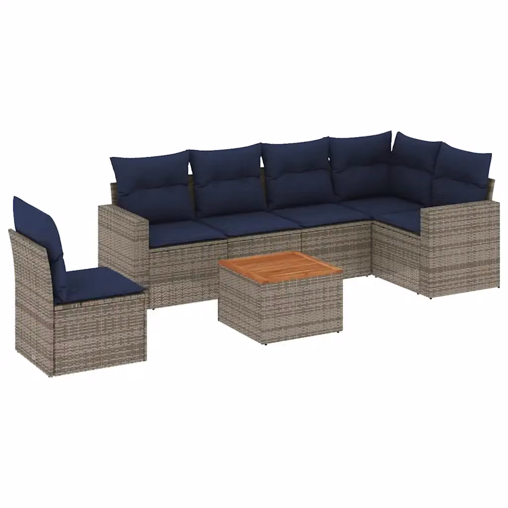 vidaXL Set Divani da Giardino 7 pz a Forma a L in Polyrattan Grigio con Cuscini e Tavolino – 2