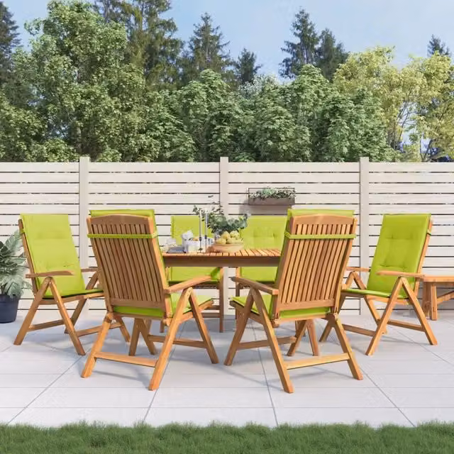 Set di 6 sedie pieghevoli reclinabili vidaXL in legno di teak con cuscini verdi per giardino