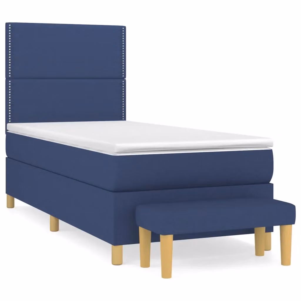 Letto Ibrido con Giroletto a Molle e Materasso vidaXL in Tessuto Blu e Bianco L/P/H: 193 x 90 x 128 cm – 2