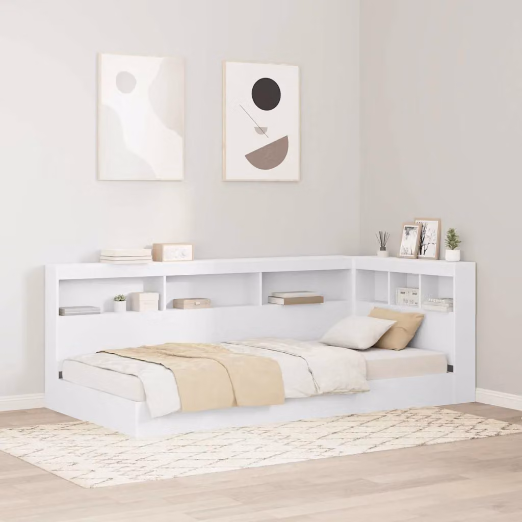 Letto con libreria vidaXL in legno ingegnerizzato bianco lucido 90 x 190 cm